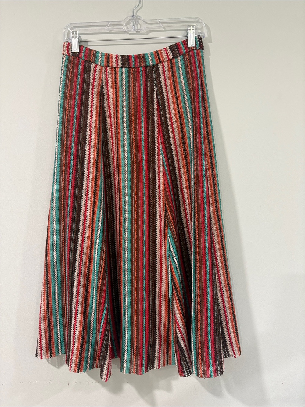 ZARA MULTICOLOR KNIT VERTICAL STRIPE A-LINE MIDI BOHEMIAN SKIRT SIZE-M